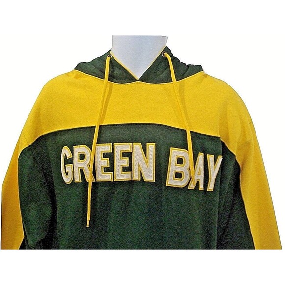 Green Bay Packers Hoodie Sweatshirt Green Yellow Big Block Letters Mens Sz L - Picture 2 of 5